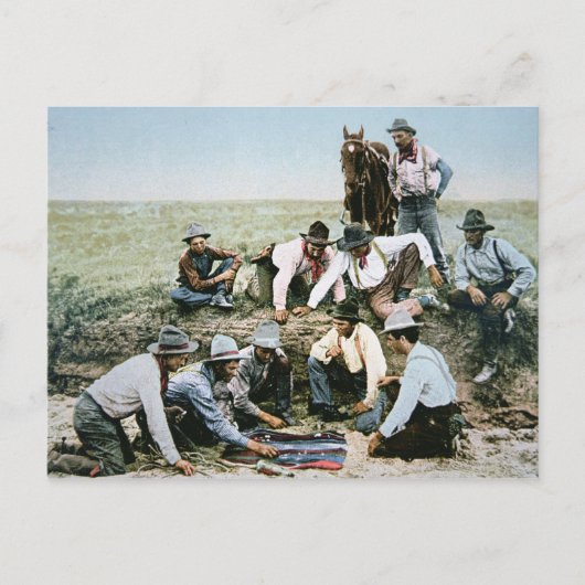 Postkarte zur Darstellung von Cowboys beim Spielen (Vorderseite)