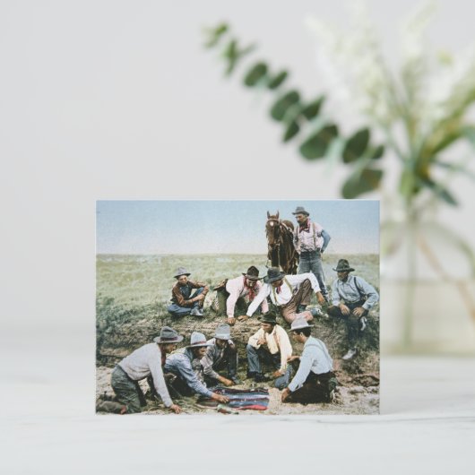 Postkarte zur Darstellung von Cowboys beim Spielen (Stehend Vorderseite)