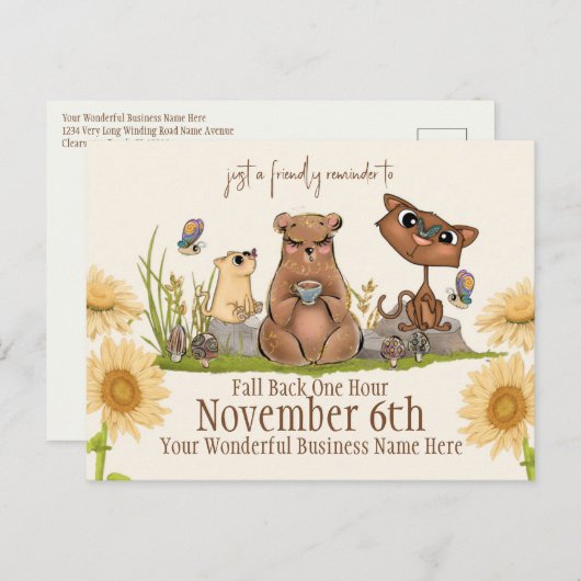 Postkarte zur Erinnerung "Business Fall Back Time (Vorne/Hinten)