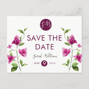 Postkarte zur Vorabanzeige mit rosa Bougainvillea-