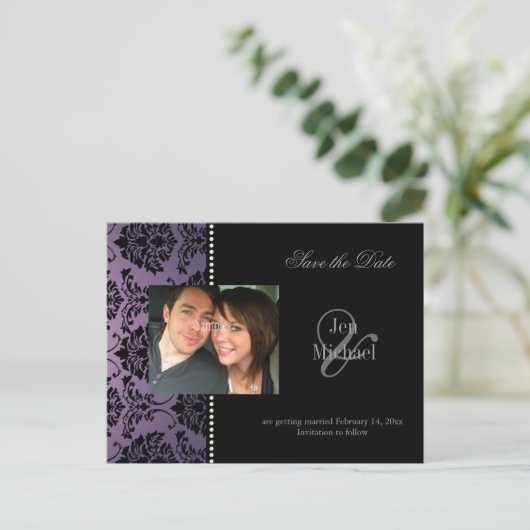 Postkarten aus dem Foto Damask Save the Date, (Stehend Vorderseite)