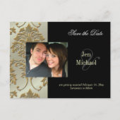 Postkarten aus schwarzem Damast Save the Date Foto (Vorderseite)