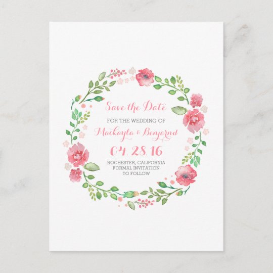 Postkarten Blumen Wreath Watercolor Save The Date Zazzle De