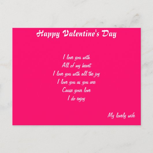 Postkarten der Valentinstag-Ehefrau (Vorderseite)