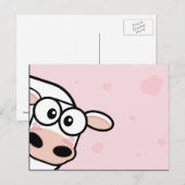 Postkarten für Kuh und rosa Herzen rot (Vorne/Hinten)