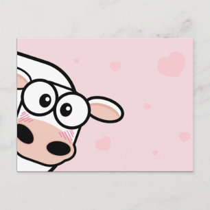 Postkarten für Kuh und rosa Herzen rot