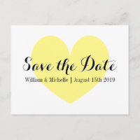 Postkarten für niedliches gelbes Herz Save the Dat