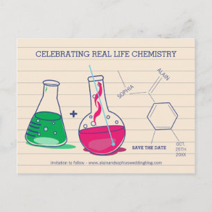 Postkarten für rosa und grüne Save the Date Chemie