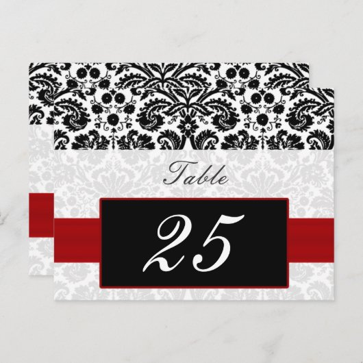 Postkarten für rote Damast-Tischnummern (Vorne/Hinten)