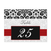 Postkarten für rote Damast-Tischnummern