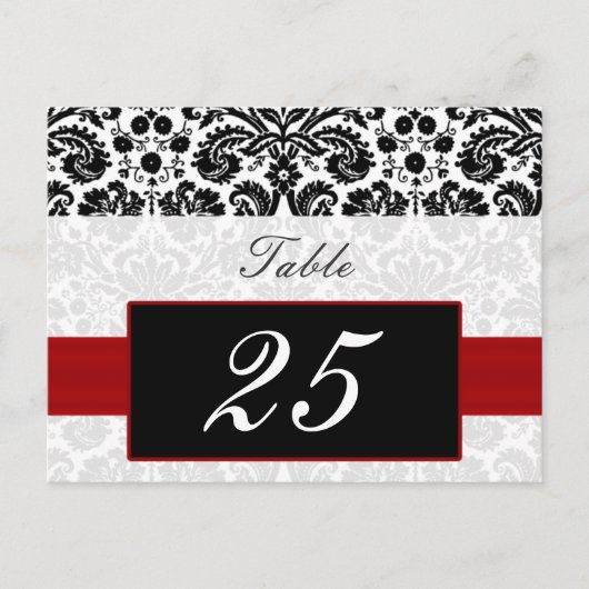 Postkarten für rote Damast-Tischnummern (Vorderseite)