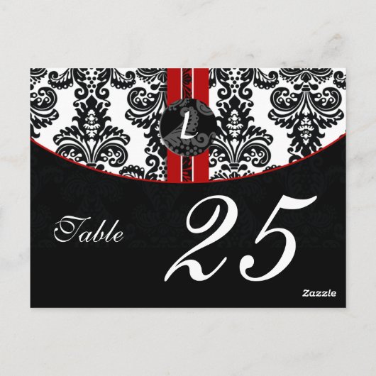 Postkarten für rote Damastenmonogramm-Tischnummern (Rückseite)