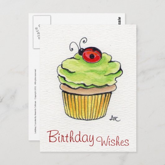 Postkarten für Whimsical Cupcake und Ladybug (Vorne/Hinten)