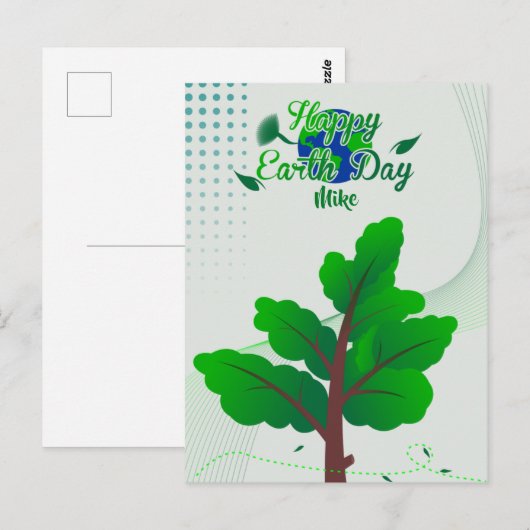 Postkarten Happy Earth Day mit Baum und Globus (Vorne/Hinten)