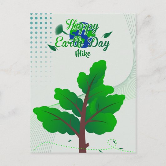 Postkarten Happy Earth Day mit Baum und Globus (Vorderseite)