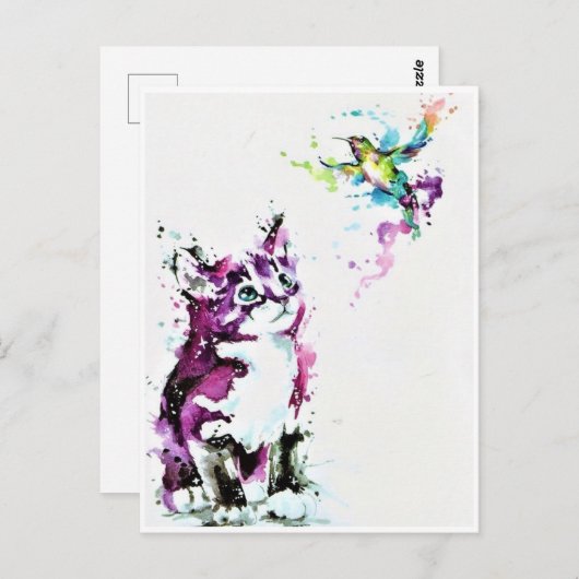 Postkarten - Kitten und Hummingbird (Vorne/Hinten)