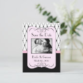 Postkarten mit rosa und schwarz Save the Date Foto (Stehend Vorderseite)