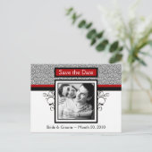 Postkarten mit rotem und schwarzem Save the Date F (Stehend Vorderseite)