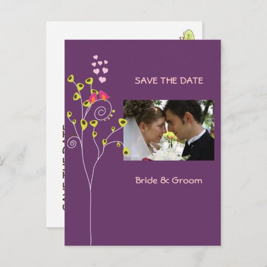 Postkarten mit Save the Date Foto, Liebesvögel (Vorne/Hinten)
