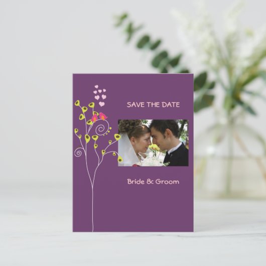 Postkarten mit Save the Date Foto, Liebesvögel (Stehend Vorderseite)