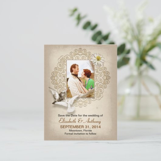 Postkarten mit Vintagem Save the Date (Stehend Vorderseite)
