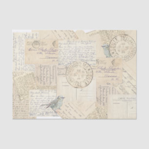 Postkarten-Poststempel Blaue Vogel Vintage-Collage Seidenpapier
