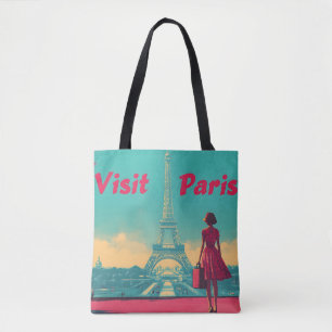 Postkarten-Retro-Eiffelturm-Reiseillustration Tasche