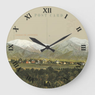 Postkarten-Uhr - Claremont CA u. alter Baldy Berg Große Wanduhr