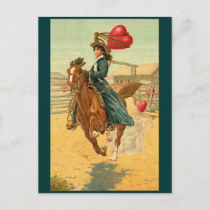 Postkarten - Valentins-Cowgirl Pferd Lasso Herz