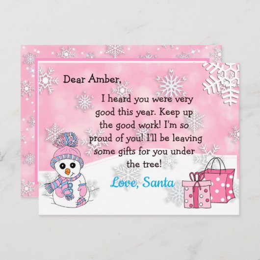 Postkarten vom Santa: Niedlicher Schneemann (Vorne/Hinten)