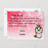 Postkarten vom Weihnachtsmann: Einhorn in Weihnach (Vorne/Hinten)