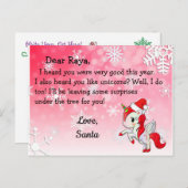 Postkarten vom Weihnachtsmann: Rote Einhorn in Wei (Vorne/Hinten)