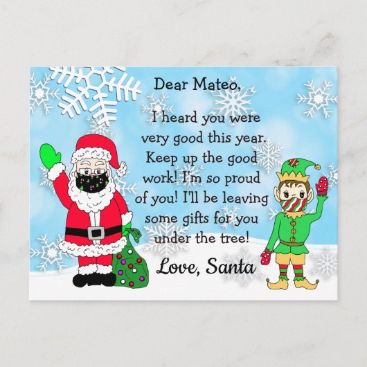 Postkarten von Santa: Santa und Elf mit Gesichtsma (Vorderseite)