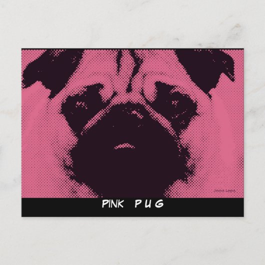 Postkarten-Vorlage, Mops-Hund rosa Postkarte (Vorderseite)