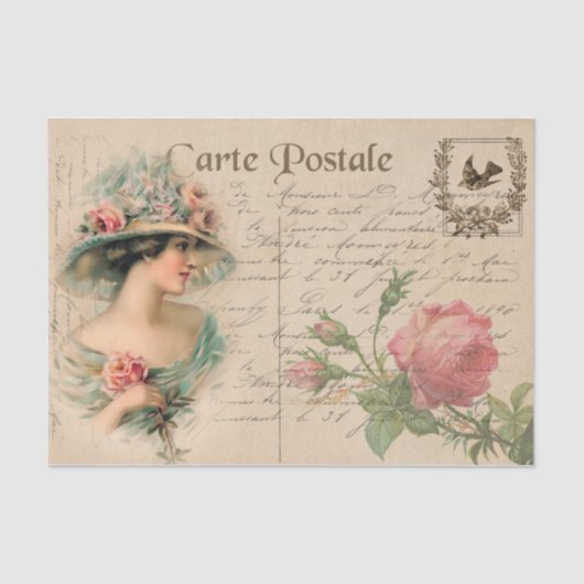 Postkartenabbildung/Viktorianische Dame mit Rose Seidenpapier (Vorderseite)