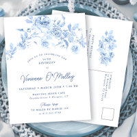 POSTKARTENEINLADUNG 95. Geburtstag Dusty Blue Flor