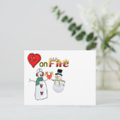 Postkartenherz auf Feuersnowman Postkarte (Stehend Vorderseite)