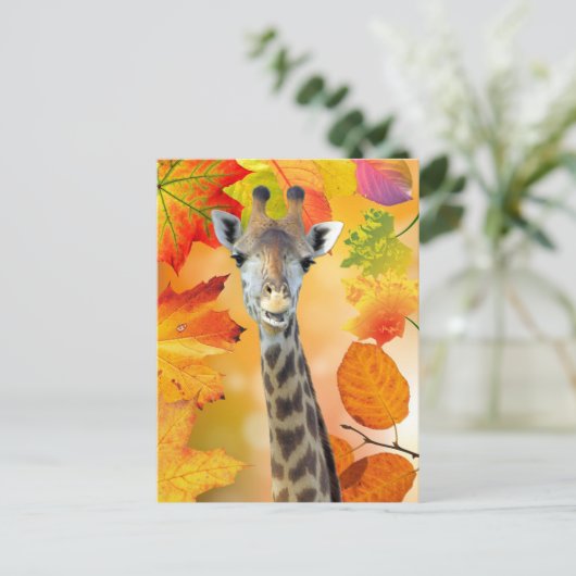 Postkreuzung - farbenfrohe Herbst/Herbst-Giraffe Postkarte (Stehend Vorderseite)