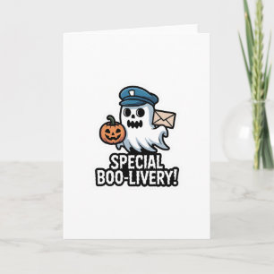 Postman Boo – Spooky Cute Halloween Ghost Delivery Karte