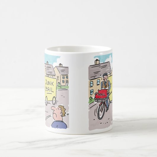 Postman mit Junk Mail Cartoon. Kaffeetasse (Mittel)