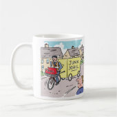 Postman mit Junk Mail Cartoon. Kaffeetasse (Links)