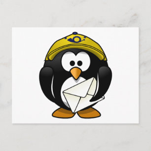 Postman Penguin Bird Cartoon Postkarte