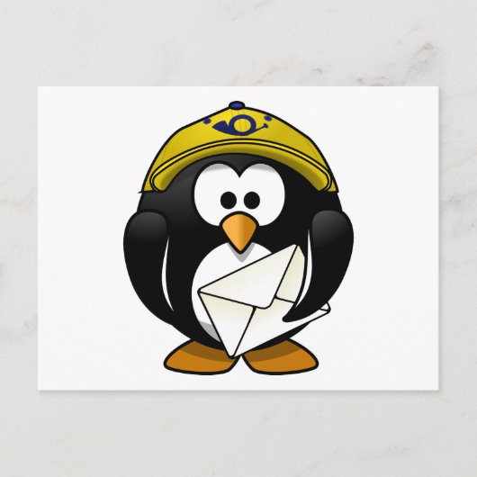 Postman Penguin Bird Cartoon Postkarte (Vorderseite)
