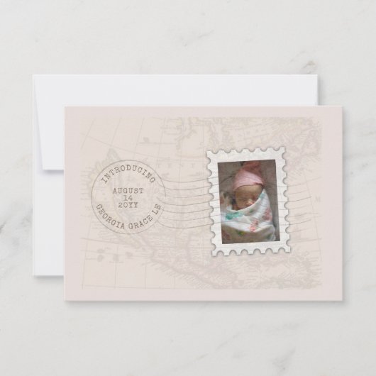 Postmark und Foto Briefmarke Reise Geburtsankündig Ankündigung (Vorderseite)