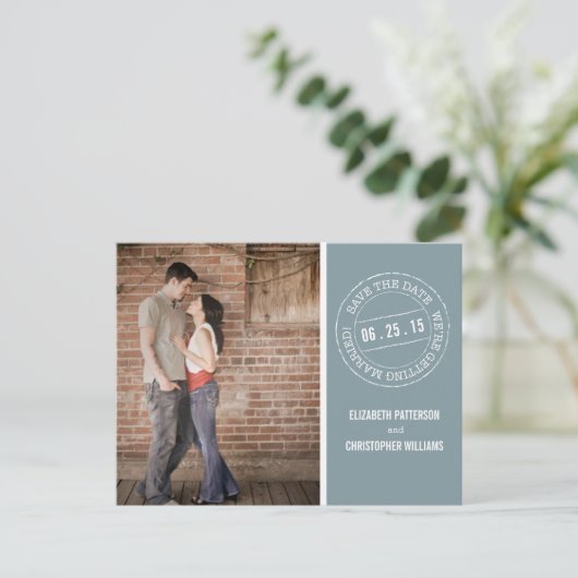 Postmark Wedding Foto Save the Date Postkarte (Stehend Vorderseite)