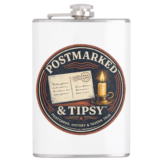 Postmarked & Tipsy Flachmann (Vorderseite)
