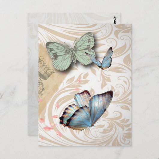 Postmarkenskripte Schmetterling Paris Effiel Tower Postkarte (Vorne/Hinten)