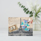 Postmarkenskripte Schmetterling Paris Effiel Tower Postkarte (Stehend Vorderseite)