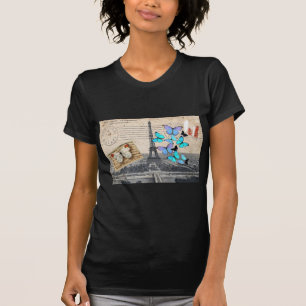 Postmarkenskripte Schmetterling Paris Effiel Tower T-Shirt