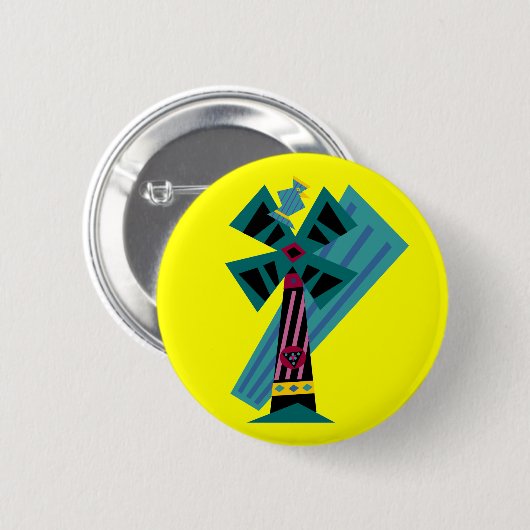 Postmodern Palmen-Vogel ohne Hintergrund Button (Vorne & Hinten)